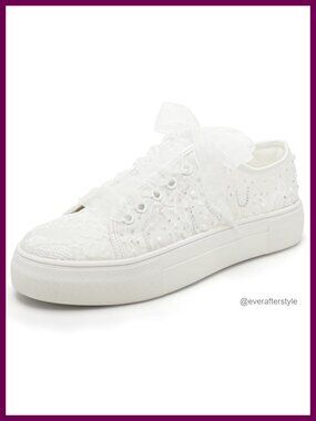 Lace Wedding Sneakers Platform Bridal Shoes Rhinestone Bride Sneakers